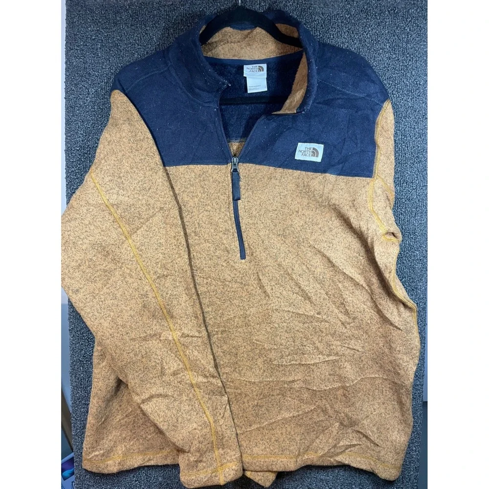 The North Face Gordon Lyons Fleece Pullover Mens Large Yellow Blue 1/4 Zip
